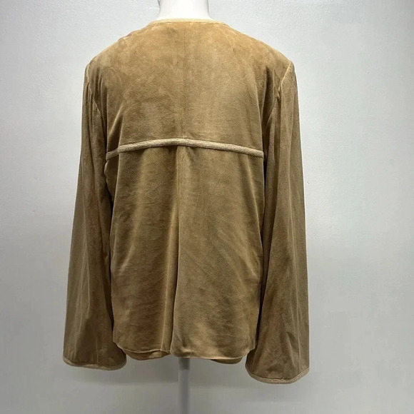 St John Suede Leather Coat Jacket Cashmere Lined Pockets Tan Beige Womens Size 8 - Picture 8 of 11